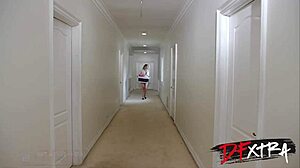 Horny cougar catches roommate jerking and fucks him