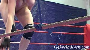 Bigtitted European Lesbians Wrestle, Finger, and Lick Shaved Pussies on Floor