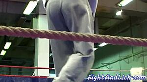 Bigtitted European Lesbians Wrestle, Finger, and Lick Shaved Pussies on Floor