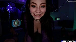 Natural tits and a hairy beaver get a rough fucking