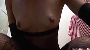 Little Lorie Undresses and Fingers Her Petite Pussy in Striptease