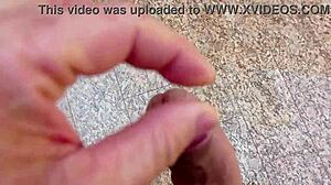 Brazilian amateur jerks huge cock for massive cumshot in garage