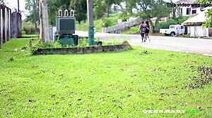 I saw this yoga girl get fucked by a guy she met on the road, with big tits and a cumshot