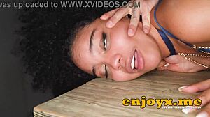 Selva, a steaming brunette, gives blow-job in kitchen while penetrated