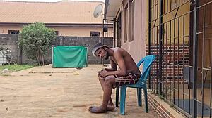 the sex addicted housewife sneaks outside to fuck her husband's brother with his monster cock behind the window