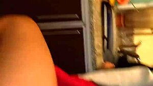 latina trans sucks cock then gets anal fucked in kitchen close-up