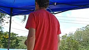 Married woman wears tight body on big ass at pool, husband watches silently as she flashes exhibitionistically