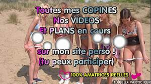 Francouzské lesby se požírají na veřejné pláži s přáteli