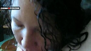 Young chubby cumslut gives sensual oral blowjob with facial in pov