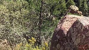 She sucks & swallows on a public hiking trail