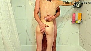 skinny petite girl with tight pussy gets fucked hard in the bathroom shower while moaning loudly