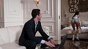 Yo, watch Candie Luciani seduce businessmen for wild DP!