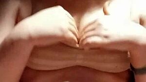 Hey check out this petite 18+ in lingerie playing with her big tits pov