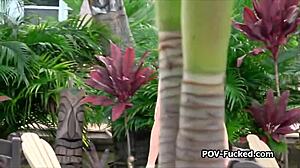 Punishing hot blonde neighbor for sneaking into pool