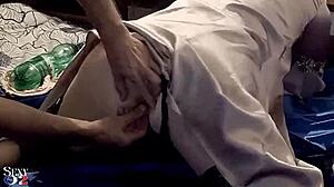 French amateur in lingerie gives close-up blowjob