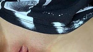 secret creampie with tight juicy pussy riding muscular cock close-up puffy wet small cock