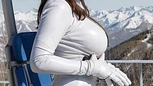 Брюнетки в коже дрочат на открытом воздухе на горнолыжном курорте