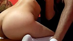 Sexy Schoolgirl Rides Teacher In Uniform, Breaking Her Ass.