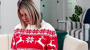shy teen blonde gets festive surprise with stepmom watching