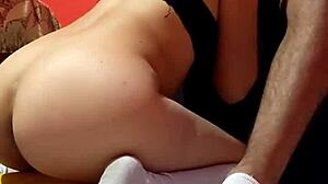 Sexy Schoolgirl Rides Teacher In Uniform, Breaking Her Ass.