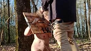 Slave Submissive Takes Cum Facial In Pillory