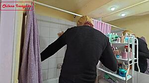 party in bathroom with cum on tits 😈