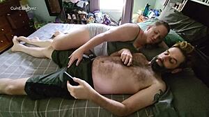 Recording a sensual handjob and cumplay in the bedroom