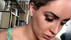 hot blonde shows off her big tits and ass seductively