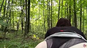 Damn, hot beauty riding stranger's dick in forest doggystyle pov!