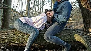 Redhead Milf Deepthroats and Fucks Hard in Public Woods