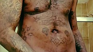 did his big black cock grow in prison? young bodybuilder masturbates with monster cock