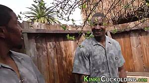 Cuckolding scene where the old ho gets facialized after interracial blowjob and femdom fingering