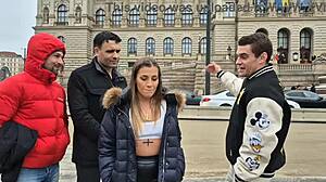 Silvia Dellai takes double anal and swallows cum.