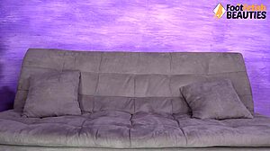 Sexy Redhead Licks and Sucks Her Bare Nyloned Feet!