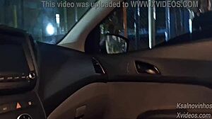 risky handjob for young teen on public street in car.
