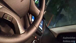 risky handjob for young teen on public street in car.