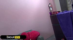 Taylor Wane features muscular ass and cute pussy in blowbang scene