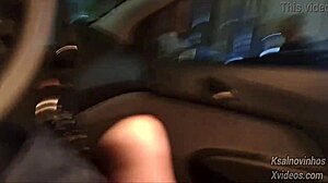 risky handjob for young teen on public street in car.