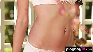 Stunning Latina Reyna Arriaga Strips Sexy White Lingerie in Outdoor Solo. Her Shaved Body Glows!