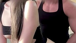 Oriental hottie gets big load of cum on het titties