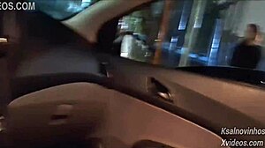 risky handjob for young teen on public street in car.