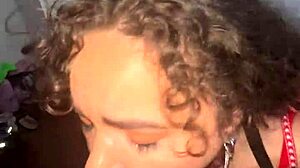 Curly-haired nympho gets sloppy blowjob and facial! 😍