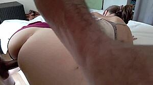 Want to see this clothed slut in spandex panties get her asshole licked doggystyle POV?