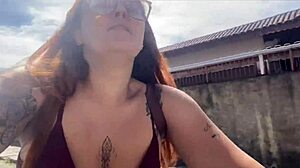 She RIDES her BIKE without panties, PUSSY gets sweaty on the street