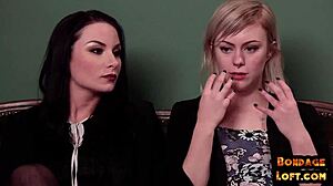 Bound babe dominated in threesome with deepthroat and facial