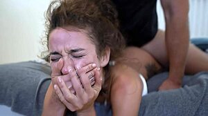 She screams and shouts while experiencing intense pleasure in homemade setting