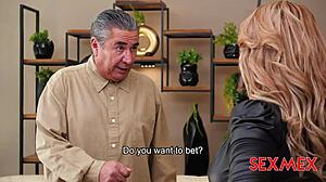 sandra paola gives a quick blowjob, showing off her big tits