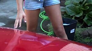 hey, check out this blonde babe giving a sloppy blowjob at the car wash, not her brother though