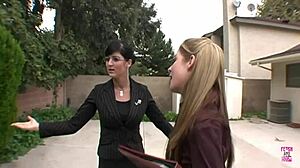 Foxy vixen in latex HEELS ties tattooed man for BONDAGE blowjob and CUMSHOT