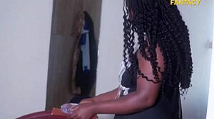 this hot ebony babe is so horny for big cock she rips her clothes off and shows her wet pussy close-up